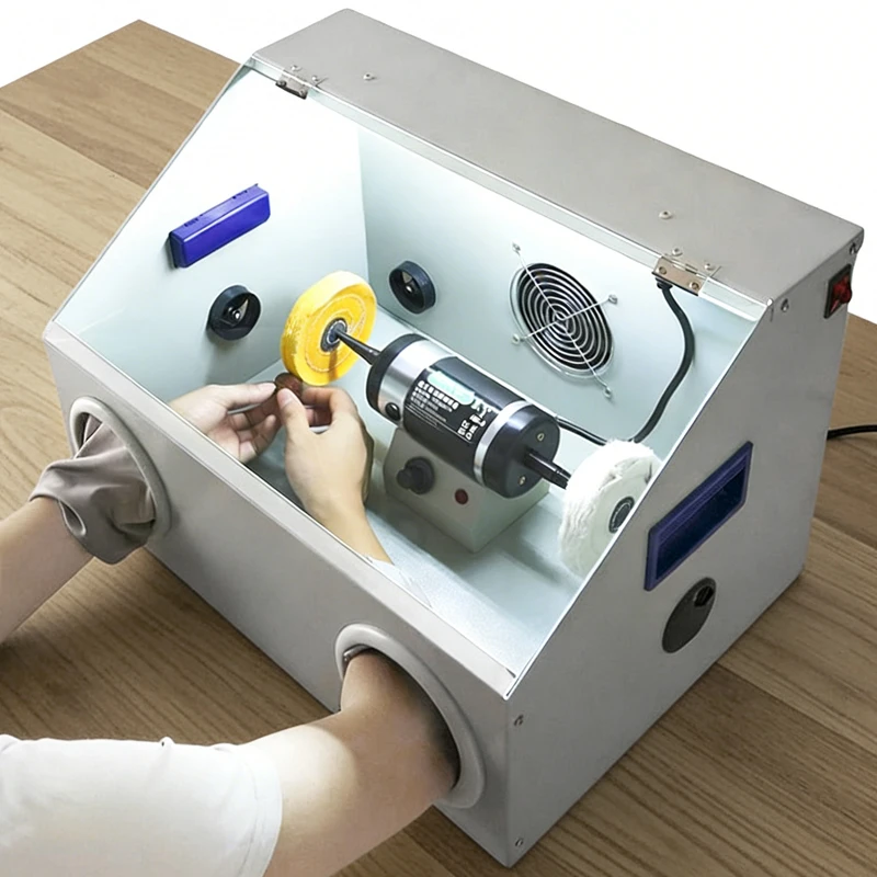 

220 В шлифовальный полировальный станок с крышкой пылесборника 200 Вт для полировки металлических ювелирных изделий Wenwan, небольшой настольный пылевой полировщик