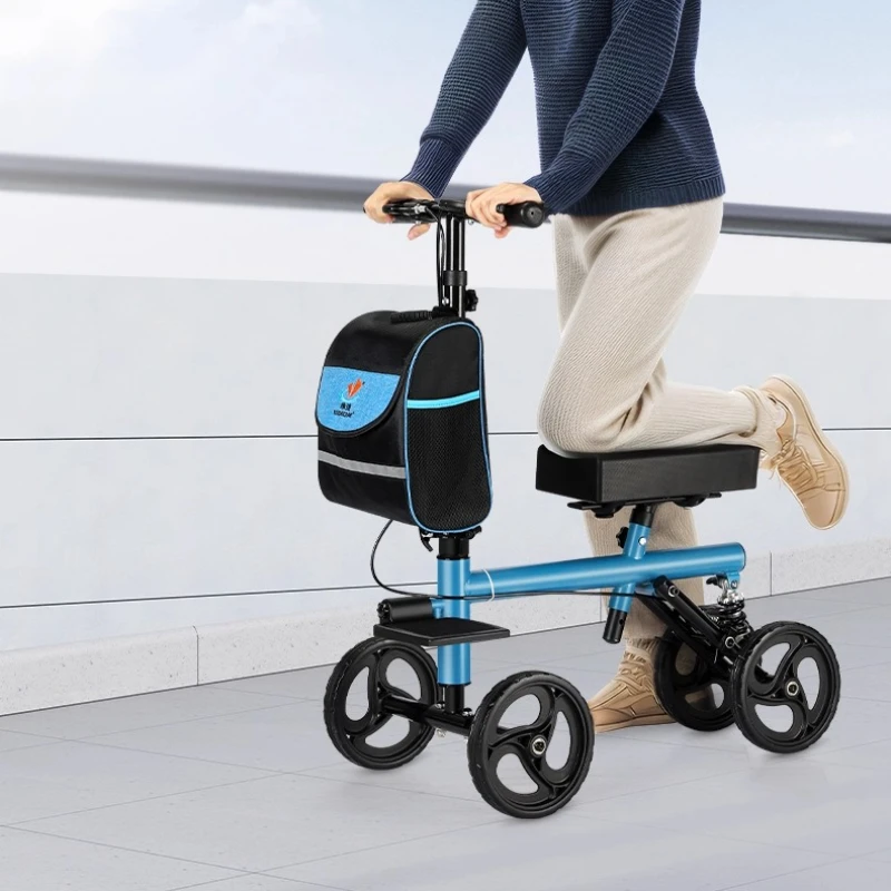 

Ходунки для пожилых людей с сиденьем и колесами, складная тележка для помощи при передвижении, самокат с поддержкой колена, противоскользящие большие колеса, прочная рама