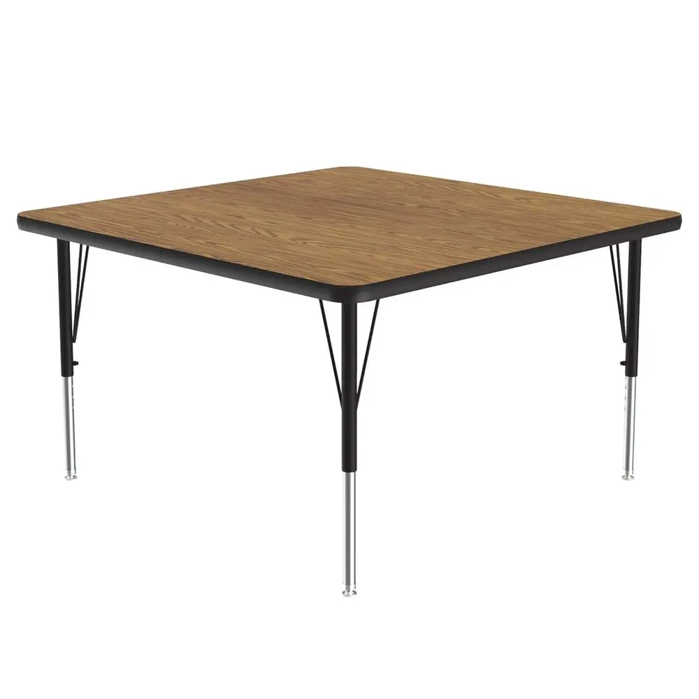 Adjustable Height 48 Square Medium Oak Laminate Classroom Table, Model A4848-SQ-06