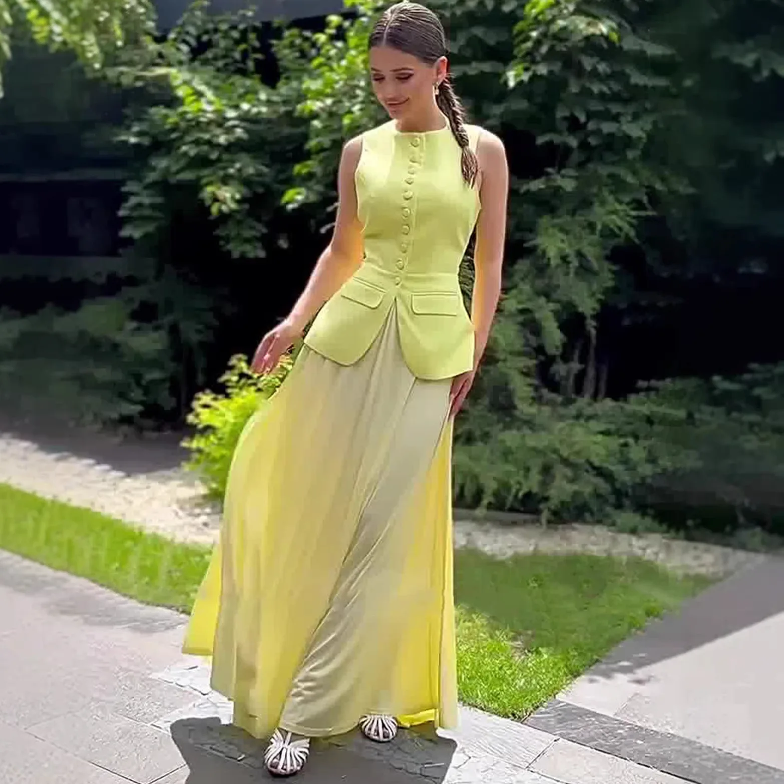 Elegant Spring Summer Women's Sleeveless Dress Matching Set Evening Dress Jumpsuit Playsuit