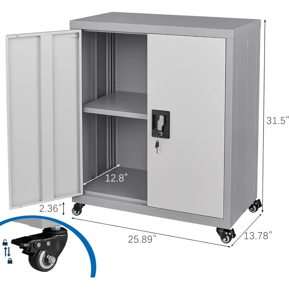 Rolling Metal Tool Cabinet - Lockable Garage Storage w/Doors & Adjustable Shelves"