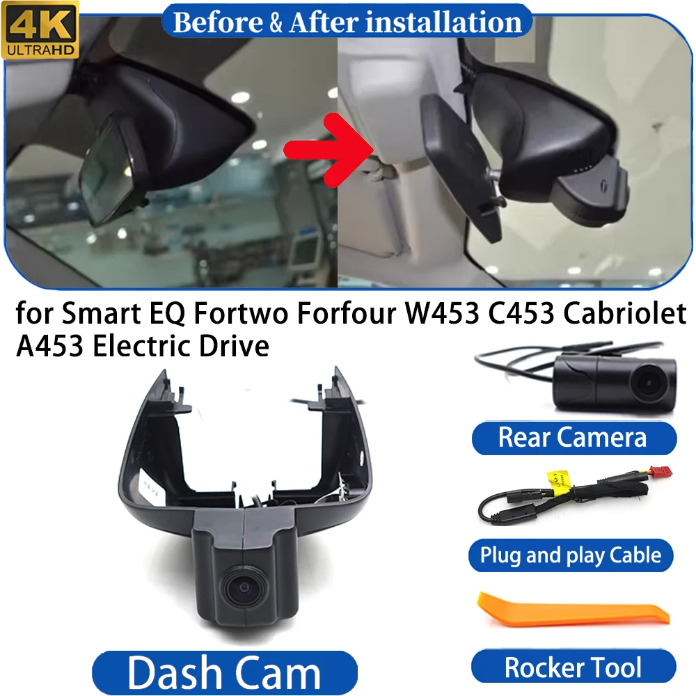 HighCity Dash Cam for Smart EQ Fortwo Forfour W453 C453 Cabriolet A453 Electric Drive 4K UHD DVR Camera Video Recorder Dashboard