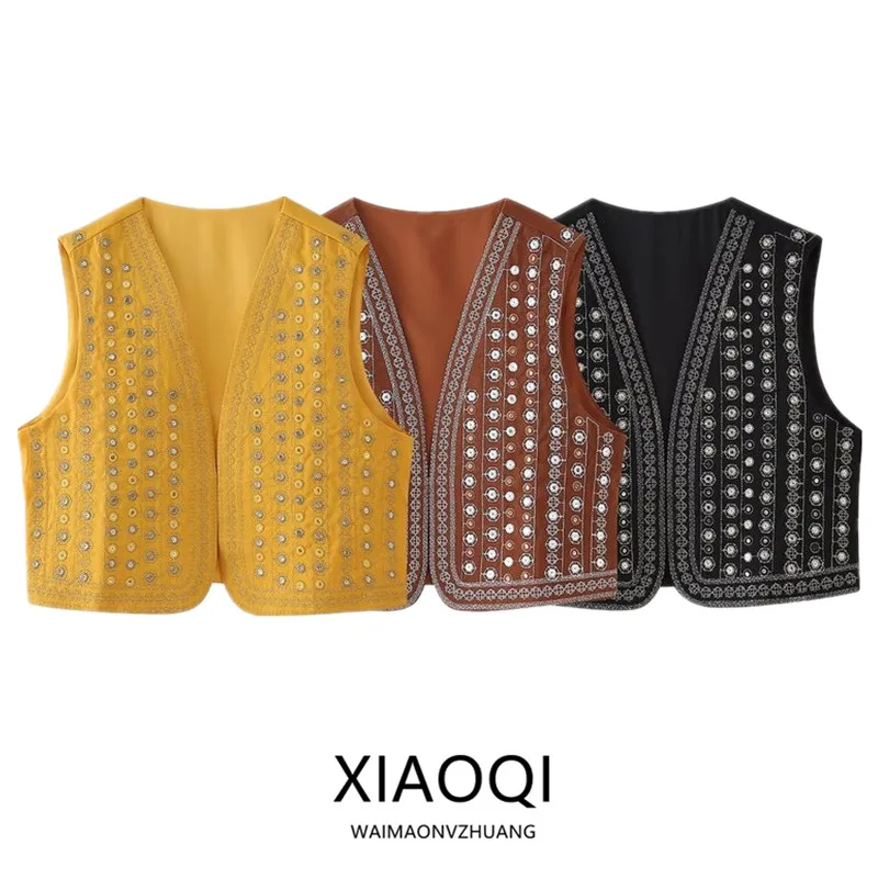

2024 Autumn Winter New Sle Women's Commute Design V-ne Svel Bead Embroidery Decorated Tank Top Versatile Faion