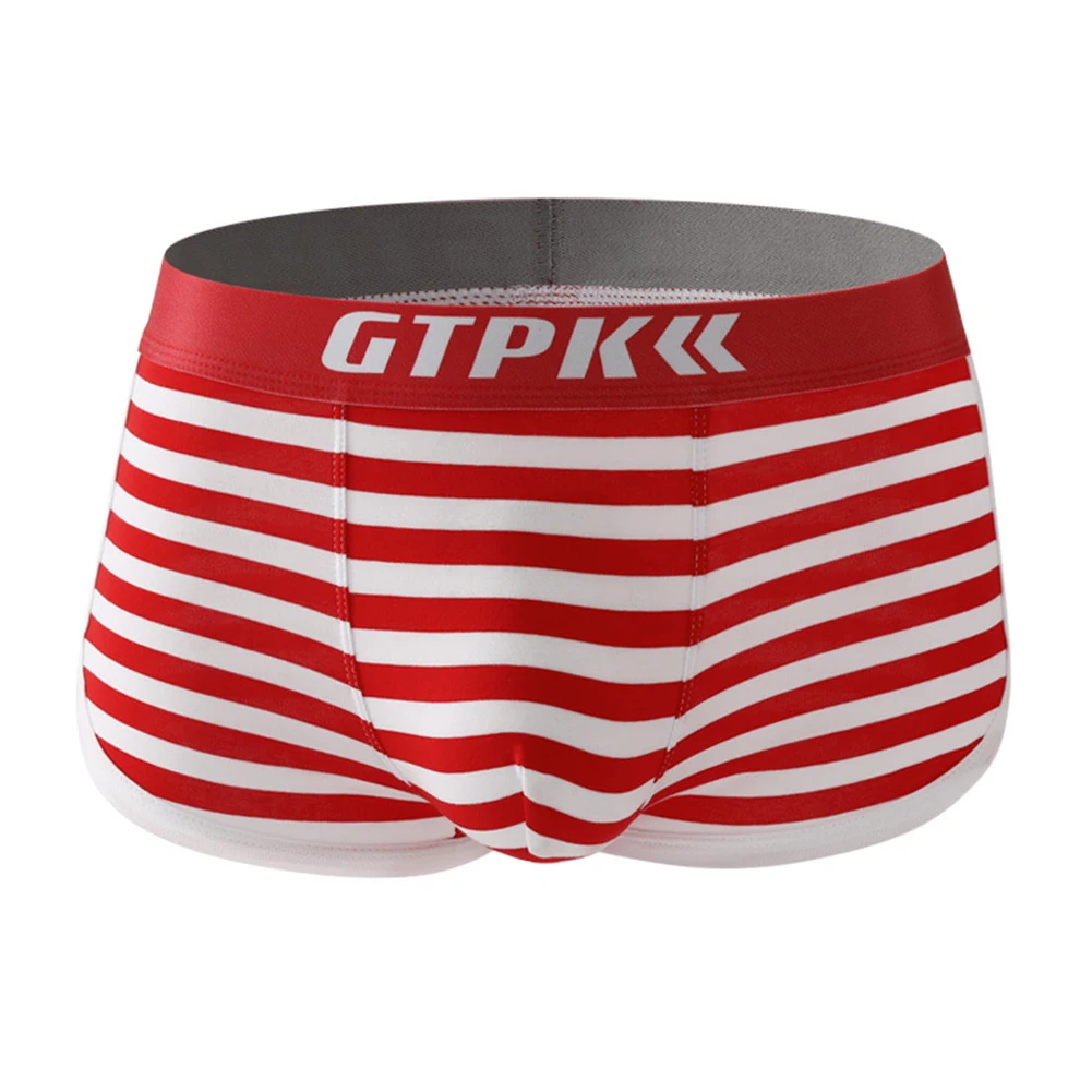 

Men Cotton Stripe Boxer Briefs Underwear Trunks Shorts U Convex Pouch Underpants Men Sweatpants Stretch Male Boxershorts