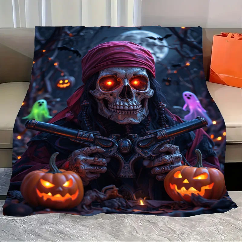 

Фланелевое одеяло-мягкое, легкое, всесезонное, на Хэллоуин, череп, тыква, призрак, принт, мягкое, уютное детское одеяло
