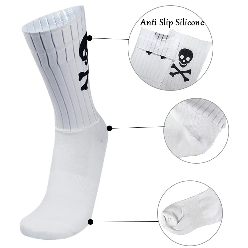 Sports Non-slip Silicone Seamless Aero Cycling Socks Breathable Skull Pattern Road Bike Racing Socks