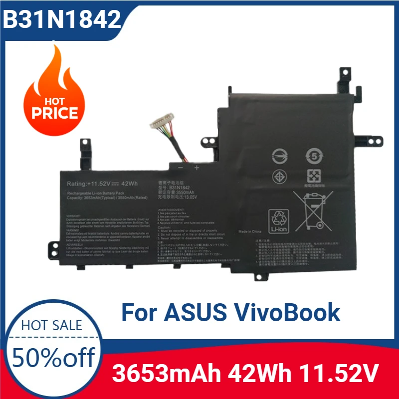 

Новый аккумулятор для ноутбука B31N1842 для ASUS VivoBook S531FA V531FL V531FA X531FA S15 S531FL S530FA-EJ042T 3ICP5/57/80 11,52 В 42 Втч