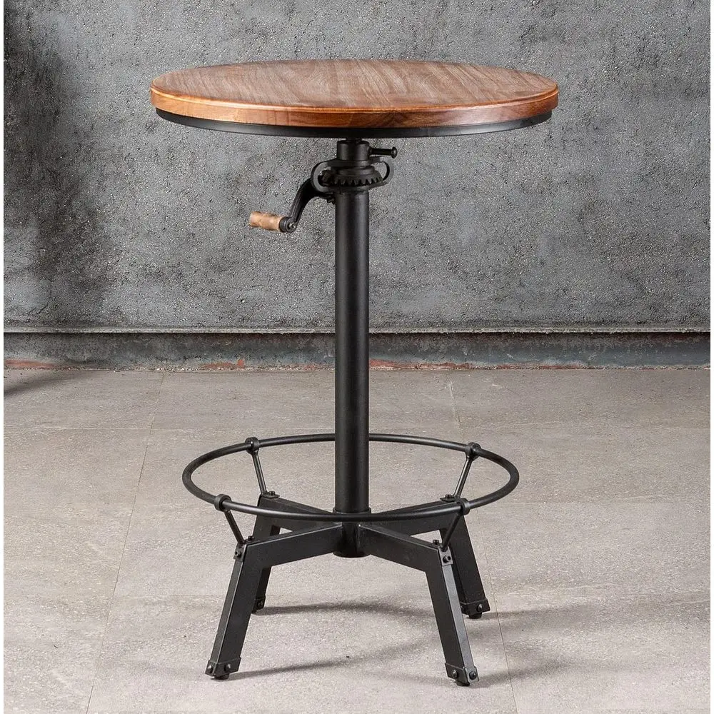 

Adjustable Height Industrial Bar Table - 33.5-39.4 Tall, Swivel Wood Top, Metal Base