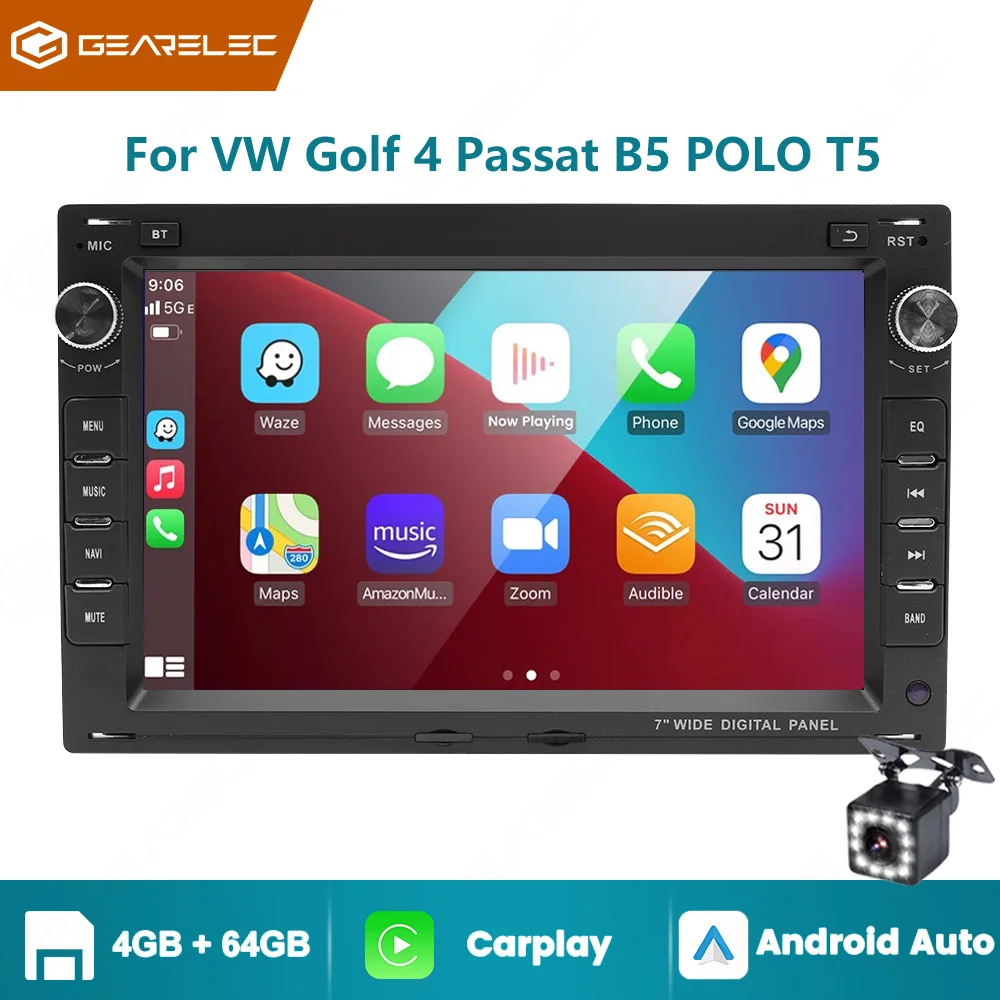 Für Volkswagen VW Passat B5 MK4 MK5 Golf 4 Polo Bora T5 2 Din Android 14 Autoradio Stereo 7'' Auto-Multimedia-Player GPS Radio WiFi integriert