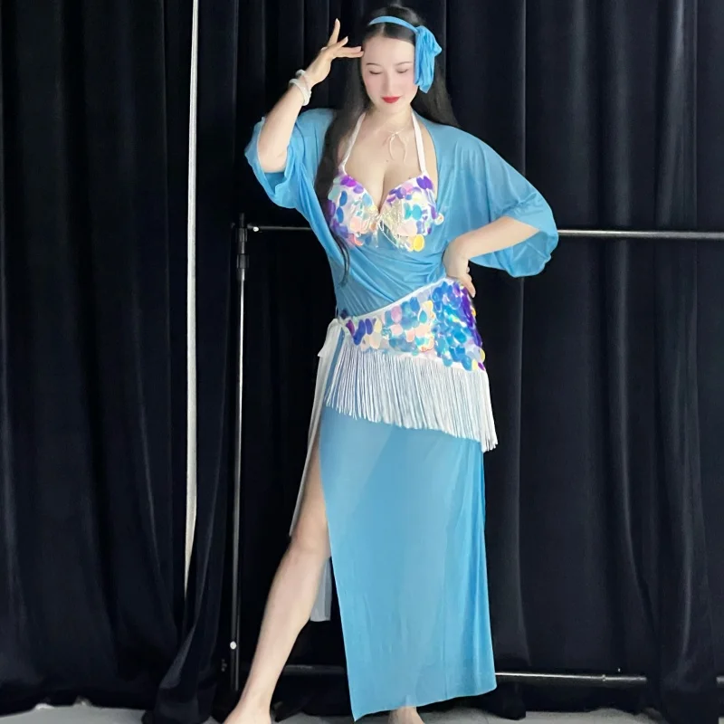 New Belly Dance Costumes for Adults and Children Customized Senior Sequin Tassel Performance Set Baladi Shaabi Competition Robe