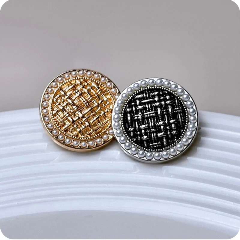 

10pcs Metal Rotundity Button Sewing Clothing Bag Plaid Button Inlaid Pearl Decorative High-Grade Button DIY Craft Accessories
