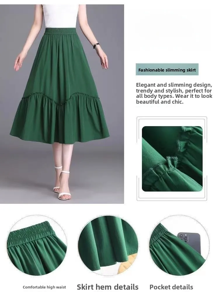 

Хлопково-льняная плиссированная юбка-миди трапециевидной формы, женская летняя новая юбка средней длины с высокой талией и широким подолом, длинная юбка Materni Clothes