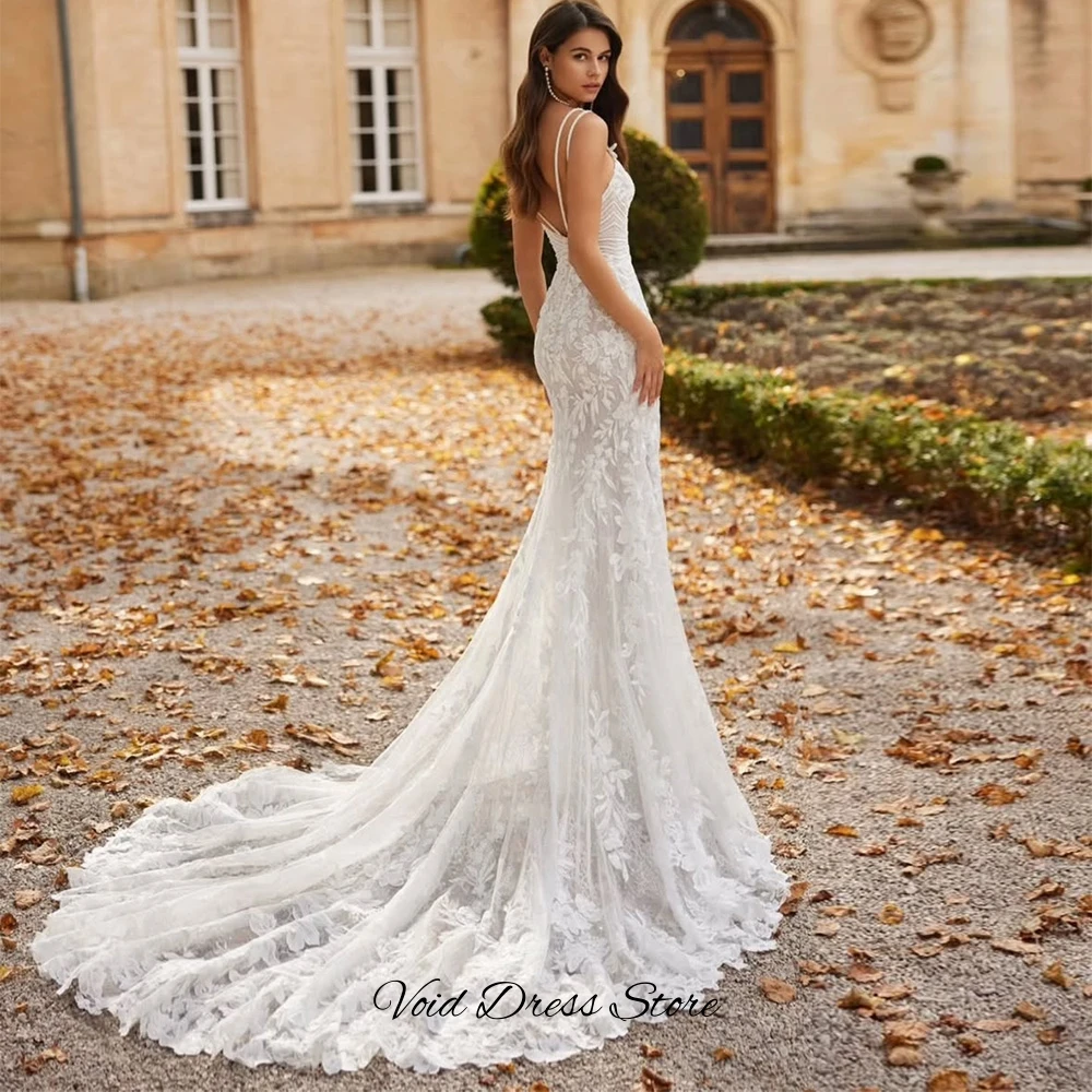 Elegant Mermaid Sleeveless Wedding Dress Exquisite Appliques Tulle Vestido De Novia Customized Backless Strapless Robe de mariée