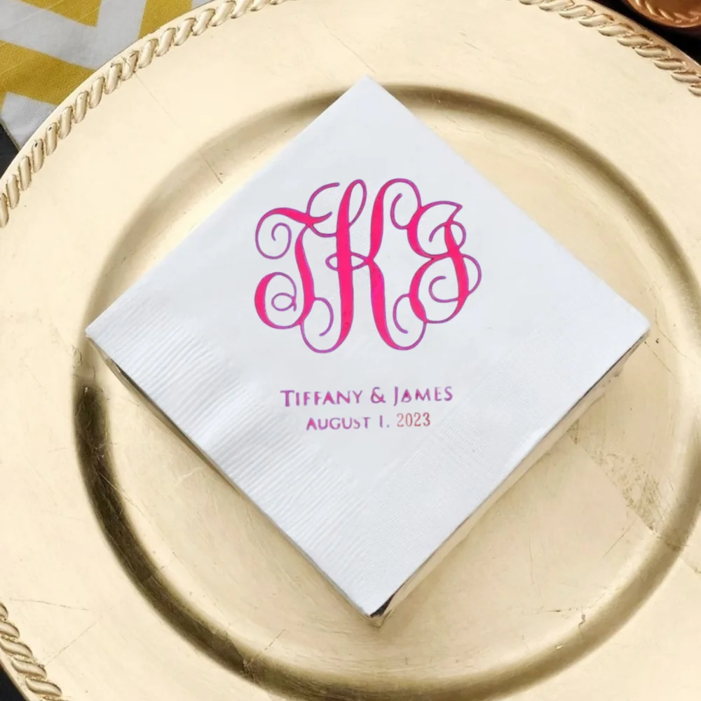 

50pcs Monogram Cocktail Napkins, Monogrammed,Script Monogram, Wedding Reception, Hangover Beverage Napkins,Commemorative Napkins