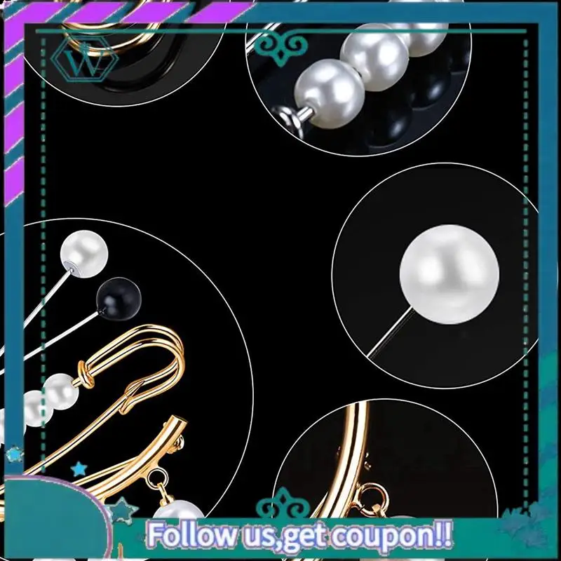 A09P 24 قطع سترة شال كليب فو اللؤلؤ فساتين سترة طوق بروش كليب Vintage القمصان كليب للنساء الفتيات ديكور