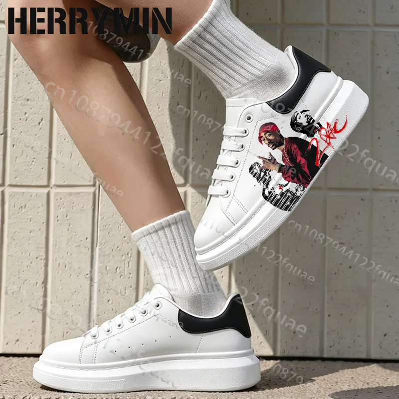 Picture 5: New Hot Rapper 2Pac Men's Lace Up Running Shoes Exclusive Print Design Unisex Adult Couple White Shoes Man Woman Size 35-44