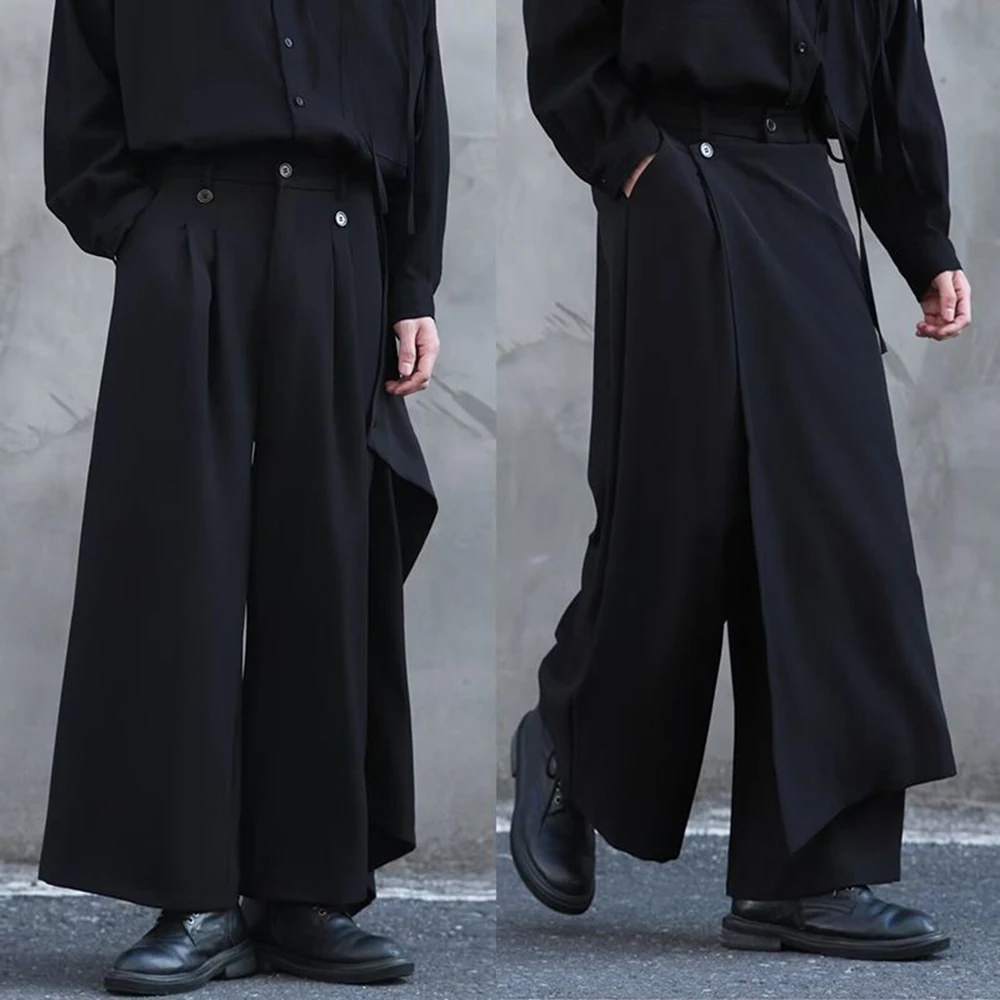 

Mens Samurai Pants Button Stitching Casual Culottes Hakama Streetwear Fashion Breathable Straight Pants Men'S Clothing 2025 New