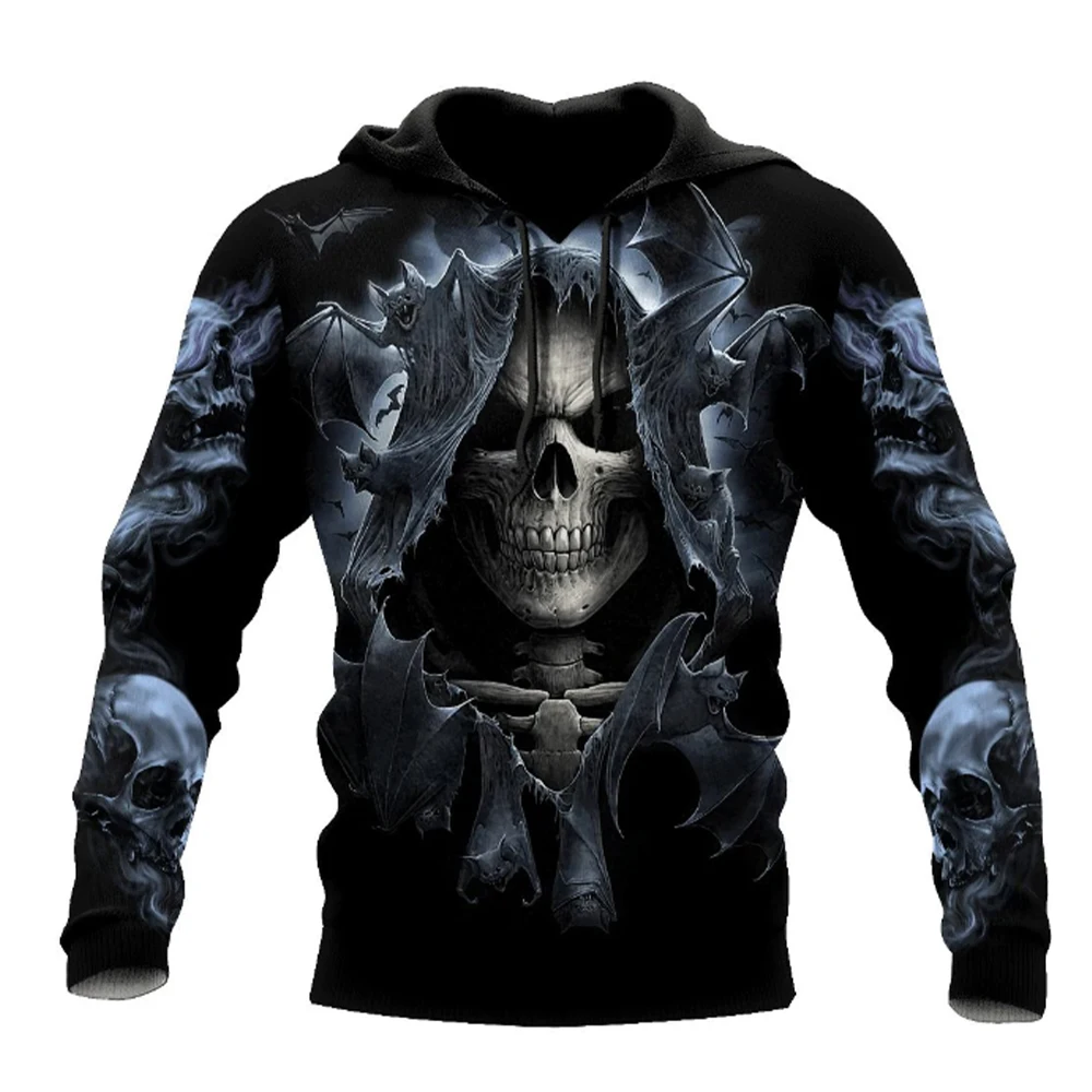 2024 Men\'s Fashion 3D Printed Hoodie Four Seasons Clothing 3D Skull Printing Men\'s Fashion Men\'s Horror Hoodie Top