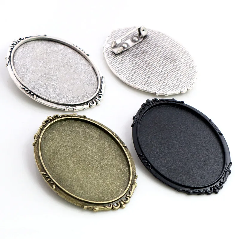 Nowa moda 5 sztuk 30x40mm wewnętrzna rozmiar Antique Silver Plated/brązowy/czarny broszka kwiaty styl ustawienie bazy wisiorek