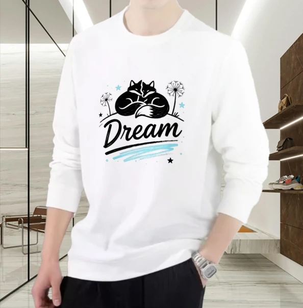 

T shirt for men autumn Anime Running Basic Long sleeves Graphic tee Dream Cat Oversize Running Printed t shirt Streetwear Daily