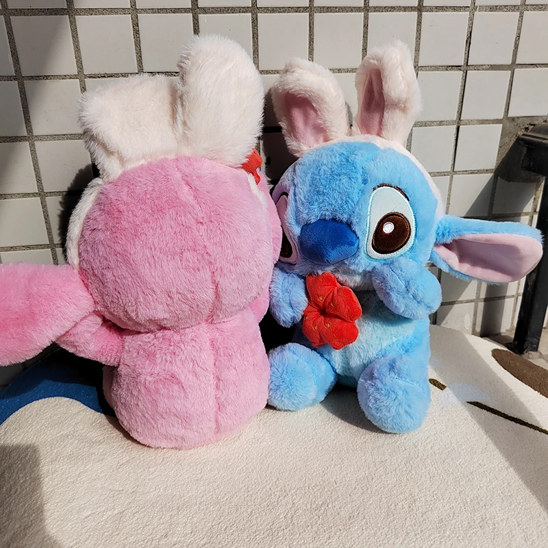 25cm Disney Lilo and Stitch Couple Plush Toys Cosplay Rabbit Kawaii Anime Angel Soft Stich Dolls Plushie Stuffed Gift for Kids