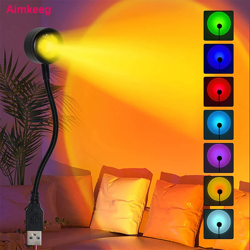 Aimkeeg LED Sunset Projector USB Sunset Rainbow Background Wall Light Home Bedroom Decoration Night Light Photo Photography Gift