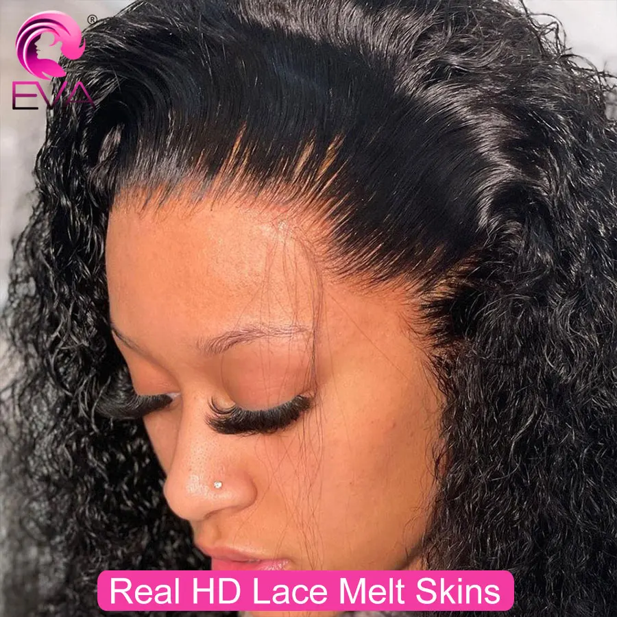 Eva Hair-Real HD Lace Frontal Wig para Mulheres, Perucas de Cabelo Humano, Perucas de Derreter Peles Curly, Peruca Glueless, Pré Arrancadas, 13x6, 13x4