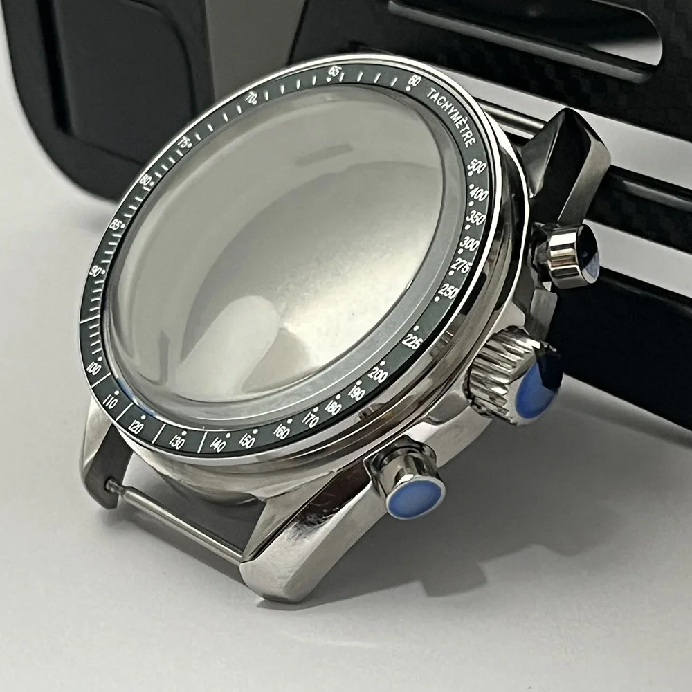 ملحقات علبة الساعة 39.8 ملم، هيكل فضي VK63، ستانلس ستيل، أزرق، أخضر، أسود، إطار من الألومنيوم، جزء ملحقات الساعة