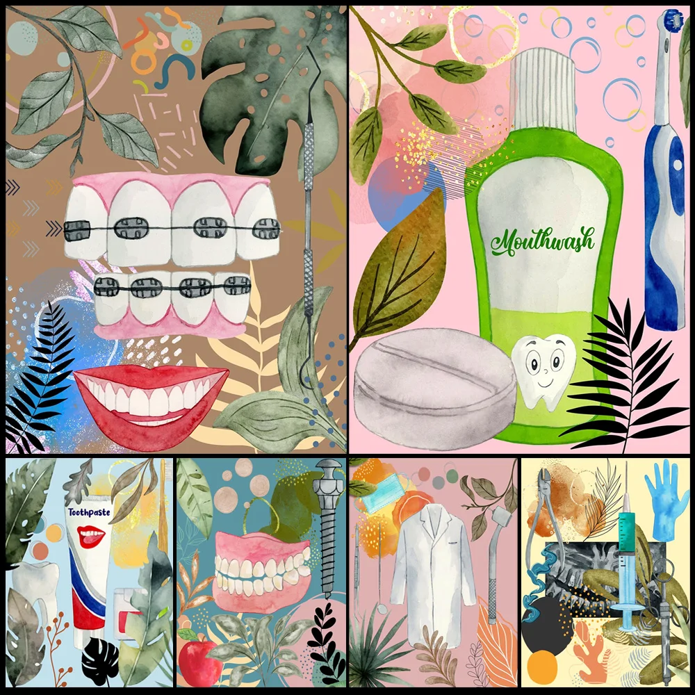 

Cartoon Teeth Dental Dentist Clinic Poster Wall Art Canvas Painting Posters Office Decor Wall Pictures For Living Room Unframed