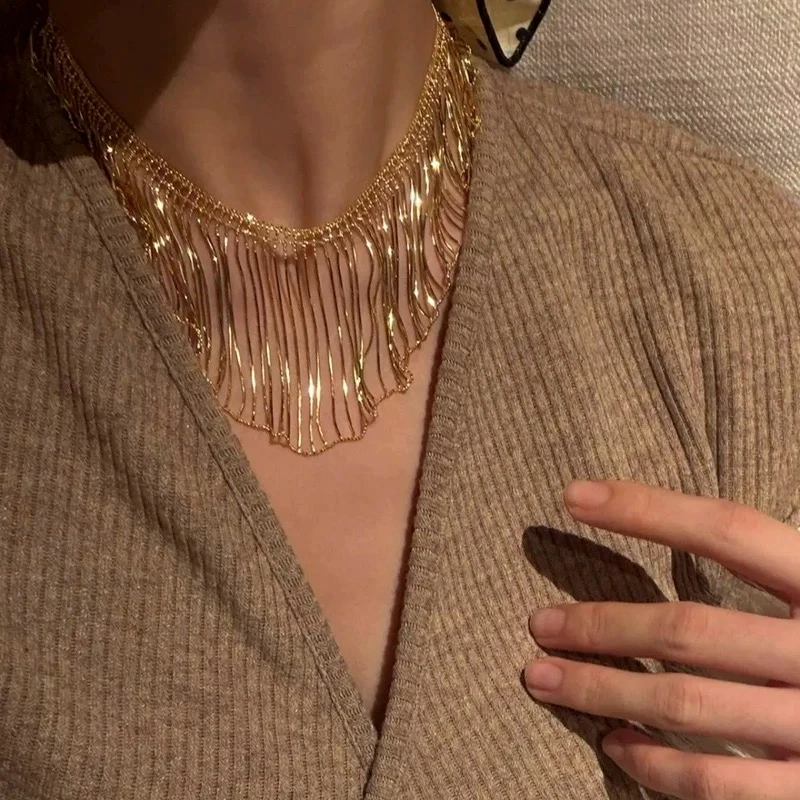 BELLUX Italian Style Necklace 925 Silver Tassel Waterfall Skirt Lace K gold-plated Top Quality Vntage Jewelry
