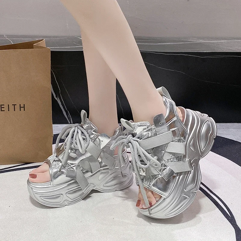 

8.5cm High Women's Wedge Platform Sandals Fashion Women's Ncreased Thick Heel Wedge Pumps Designe Open Toe Chunky Casual Shoes