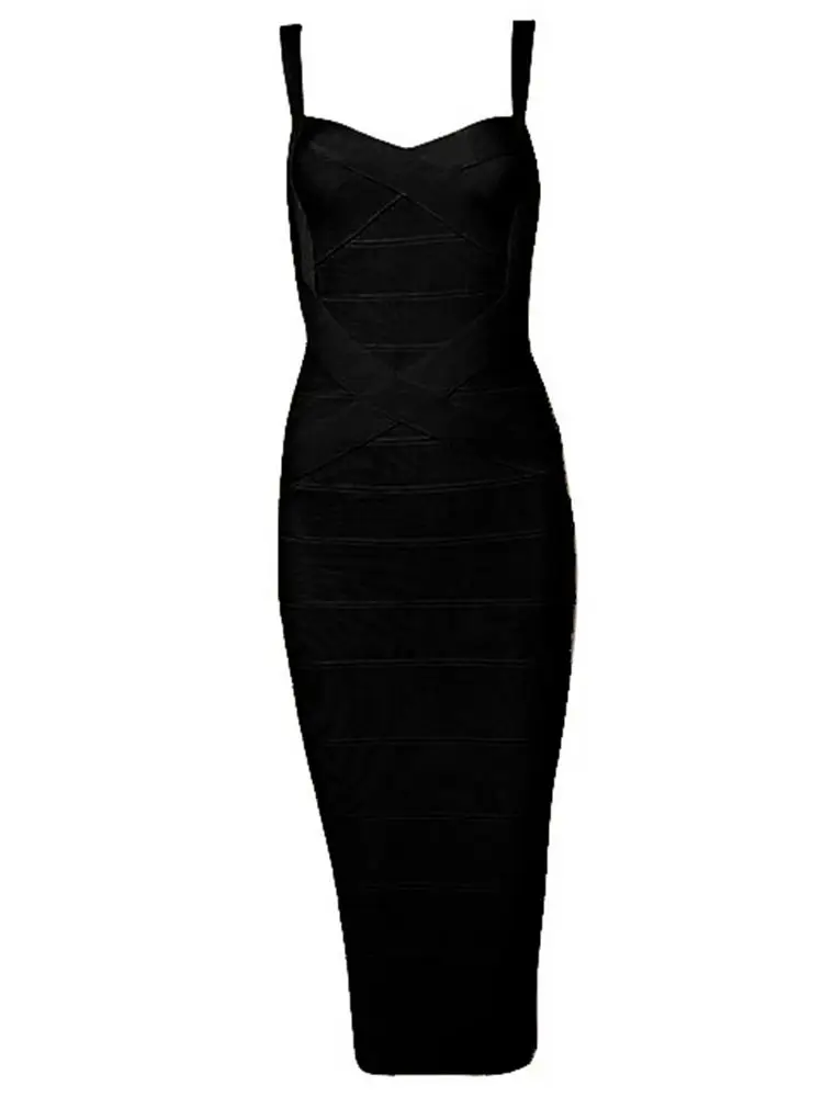 Nieuwe 2026 Dames Sexy Celebrity Midi Rood Wit HL Elastische Bandage Jurk Spaghettiband Club Bodycon Party Jurk Groothandel HL434