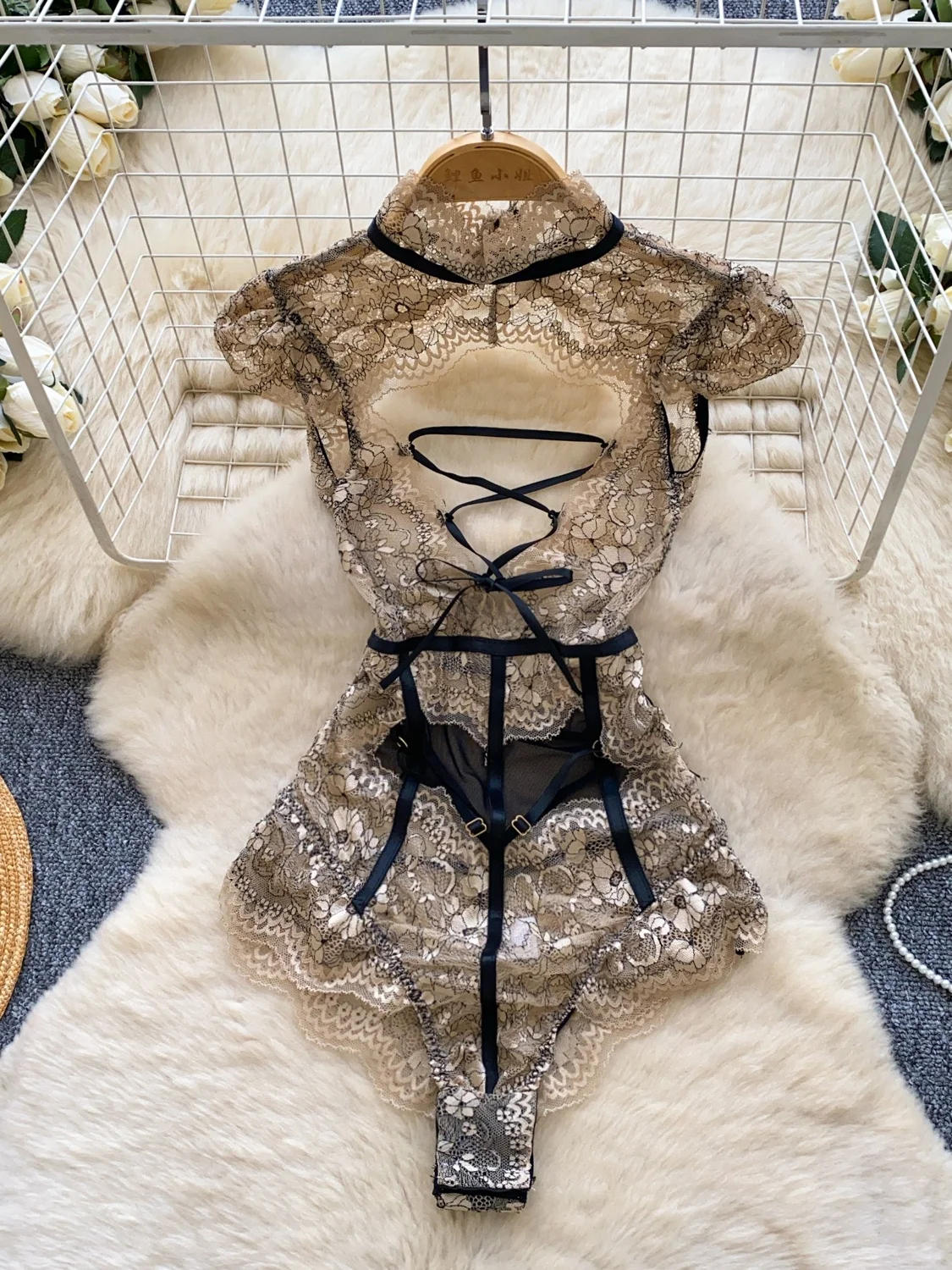 

Sexy Lace Bal Summer High Waist Straight Leg ort Pants Heavy Embroidery Hollow out Women's Jumpsuit