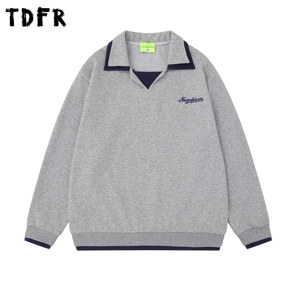 

Толстовки с лацканами и вышивкой букв, мужские осенние повседневные свободные толстовки с длинными рукавами для мужчин