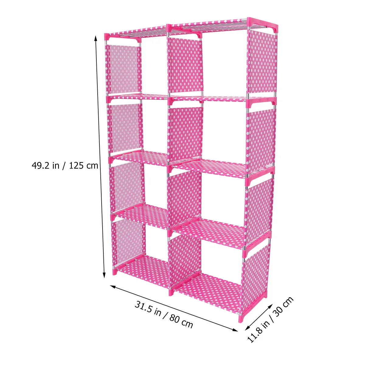 

Double Row Pink Dots Bookshelf Storage Rack Organizer Shelf for Home Bedroom Living Room Library Book Sundries Ornaments