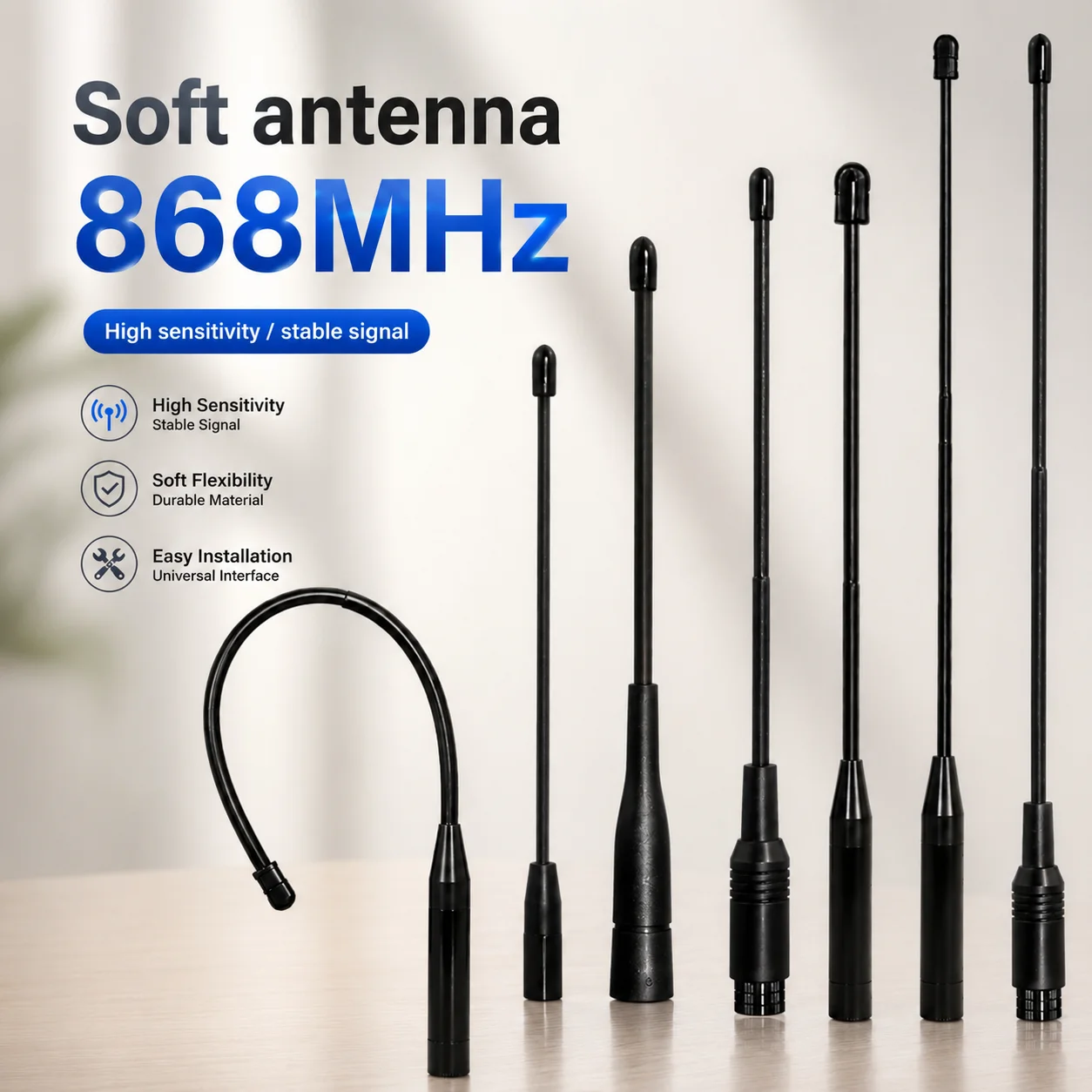 

GIZONT 868MHz LoRa Flexible Whip Antenna SMA Male 863-870MHz High Gain Soft Antenna for Meshtastic LoRaWAN ESP32 Wireless Data