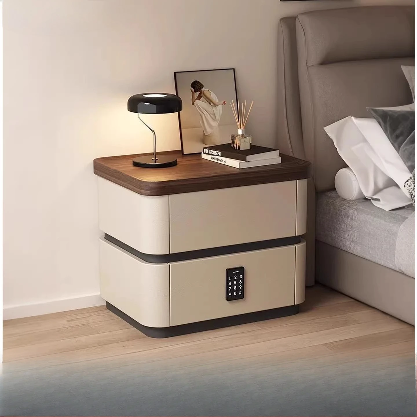 

Smart bedside table Solid wood home bedroom Bedside table Sub-lock Installation-free modern simple high-end locker