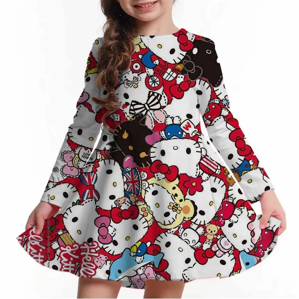 فساتين الأميرة هالو كيتي الأكثر مبيعًا للأطفال والفتيات لحفلات أعياد ميلاد الفتيات من عمر 4 إلى 14 عامًا، مريحة l