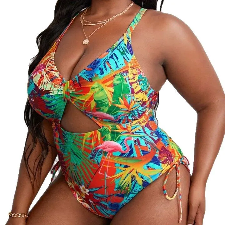 뉴 플러스 사이즈 프리미엄 비키니 섹시한 원피스 수영복 여성 프린트 서스펜더 수영복 세련된 플러스 사이즈 섹시한 수영복