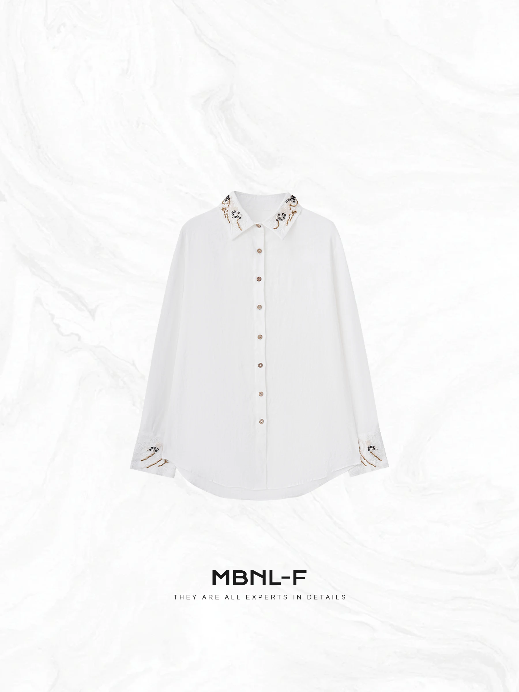 

High-Definition Embroidered Bead Collar Shirt Linen Material Slim Fit Long Sleeve Women's Premium Quality Fashionable Design