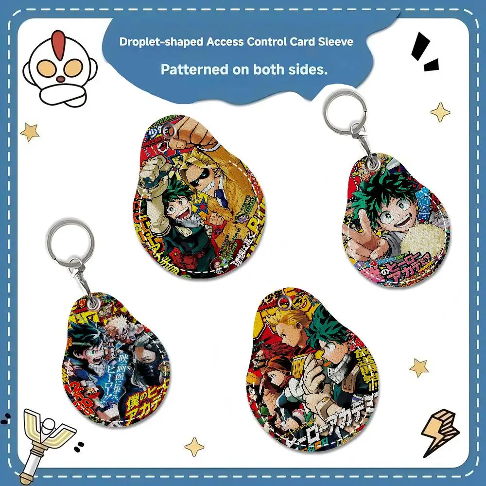 Amine My Hero Academia Kaminari Denki 1pcs Leather Card Holder With Key Ring Drop Shaped Key Case Keychain Doorlock Accessories