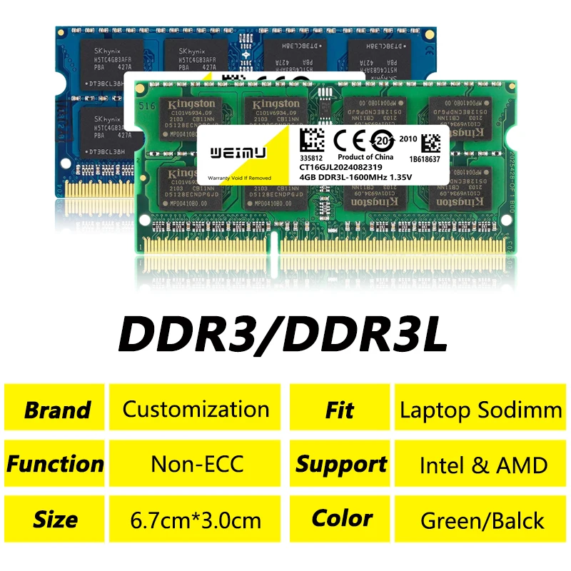 DDR3 DDR3L 2GB 4GB 8GB Laptop Memory Ram PC3 8500 10600 12800 PC3L 1066 1333 1600Mhz 204Pin Notebook Non-ECC SODIMM Memoria Ram