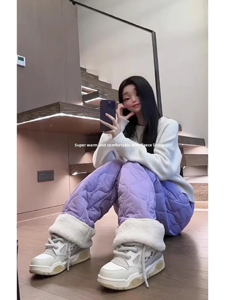 

Ultra Warm -40 Deee down Fce Lined Snow Pants Windproof Water Repellent Casual Straight Leg Trousers for Youth Outerwear