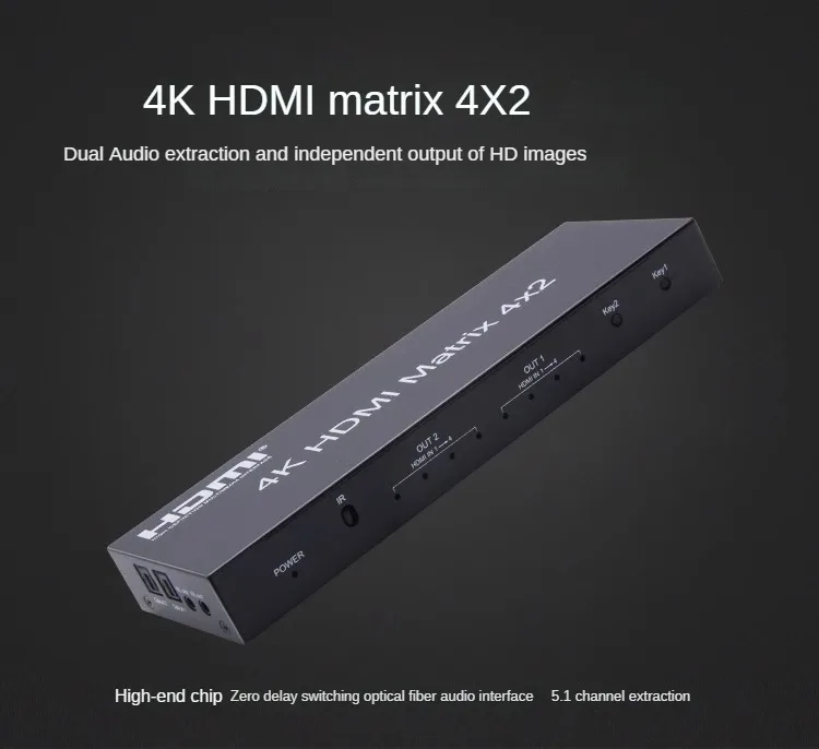 4x2 Matrix Switcher Audio Matrix HDMI Splitter 4 in 2 out 4K@60 with Audio Separation/3D Support  Splitter  Optical SPDIF