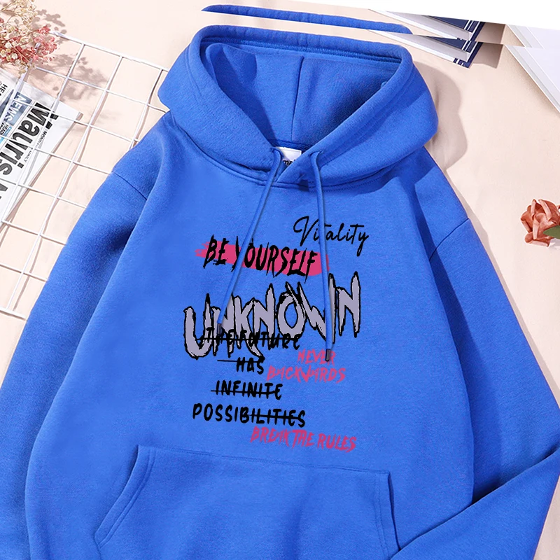 

Vitality Be Yourself Black Letter Printing Hoodie Men Hip Hop Loose Hoody Warmth Fleece Sweatshirt Casual Crewneck Streetwear