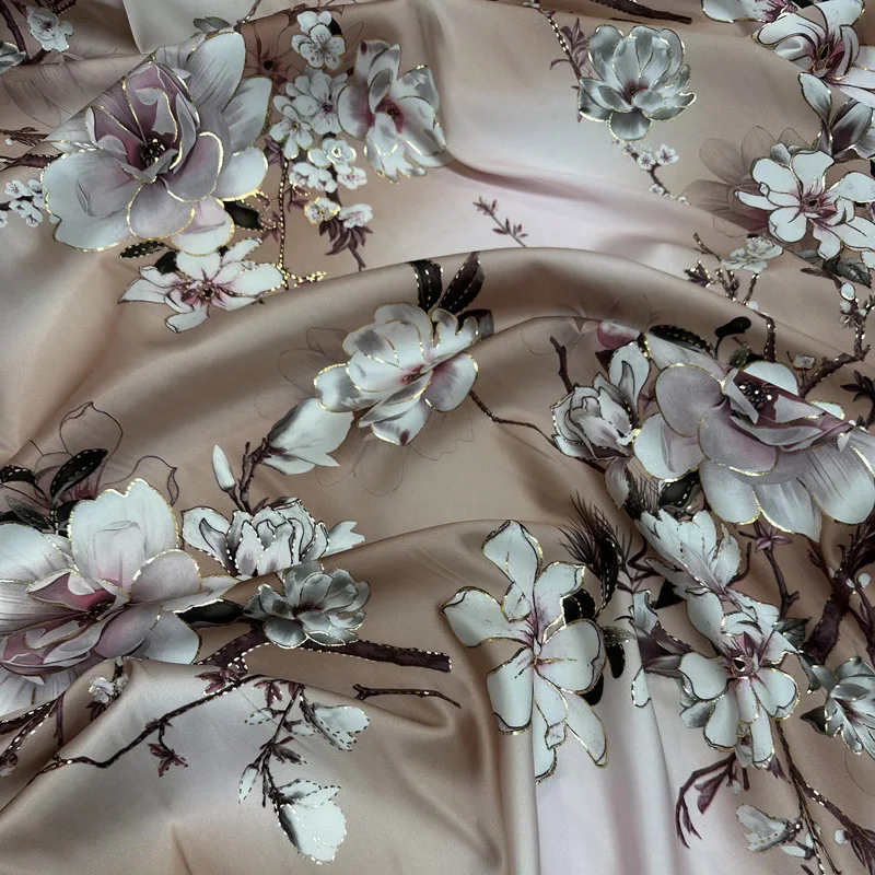 Smooth Floral Patterned Printed Satin Fabric, Soft Flowy Summer Fabric, For Dressmaking or Evening Gowns, By The Yard