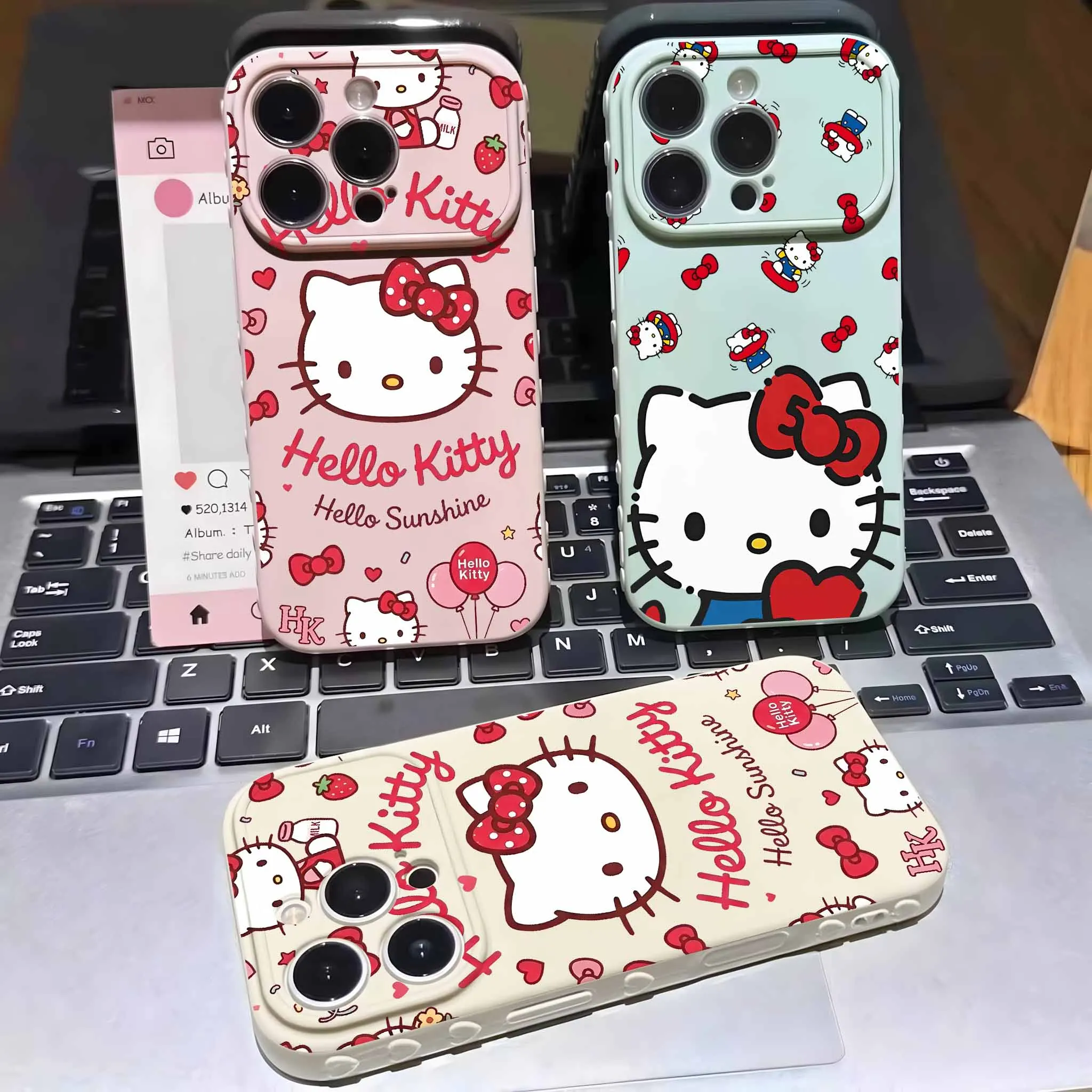 Colorful H-Hello Kittys For Apple iPhone 17 16 15 14 13 12 Mini 11 Pro Max Bubble Heart Cover Silicone Funda Capa Phone Case