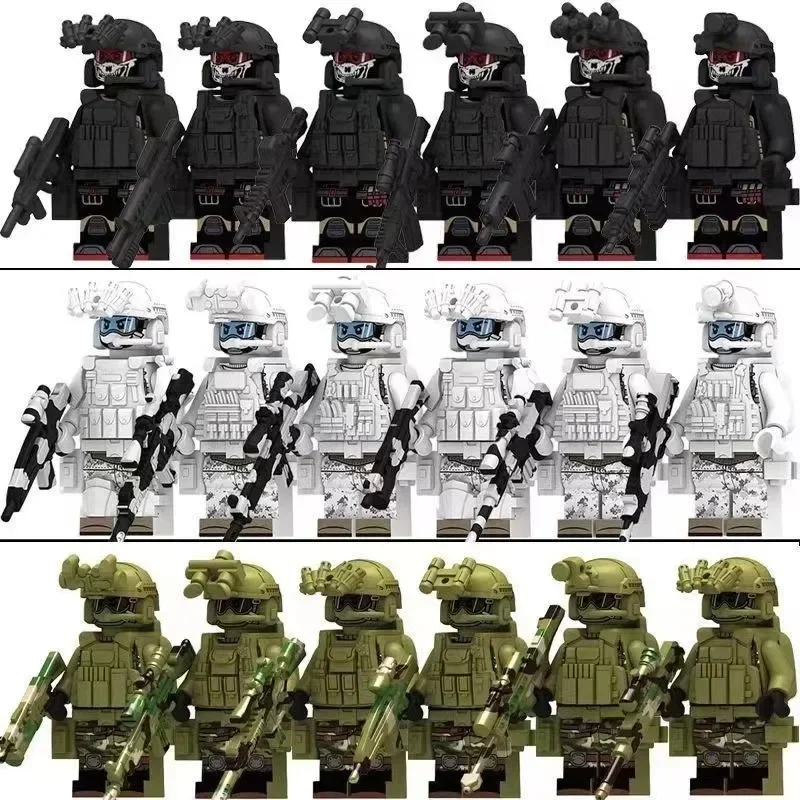 Blocos de construção militares, camuflagem fantasma, forças especiais, bonecas, forças policiais especiais, armas e equipamentos, montados para meninos