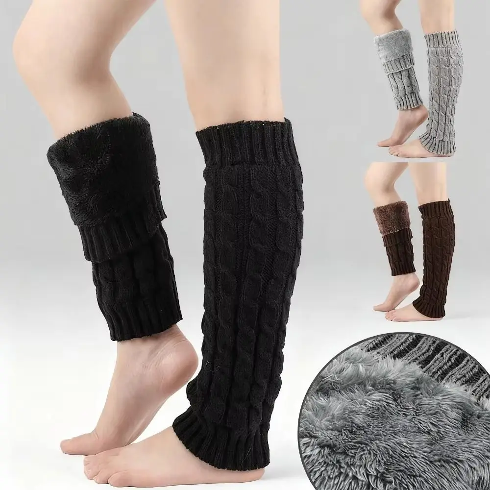 

Вязаные гетры с поворотным узором, однотонные двухслойные гетры на щиколотке, эластичные чехлы на флисовой подкладке, зимний сезон