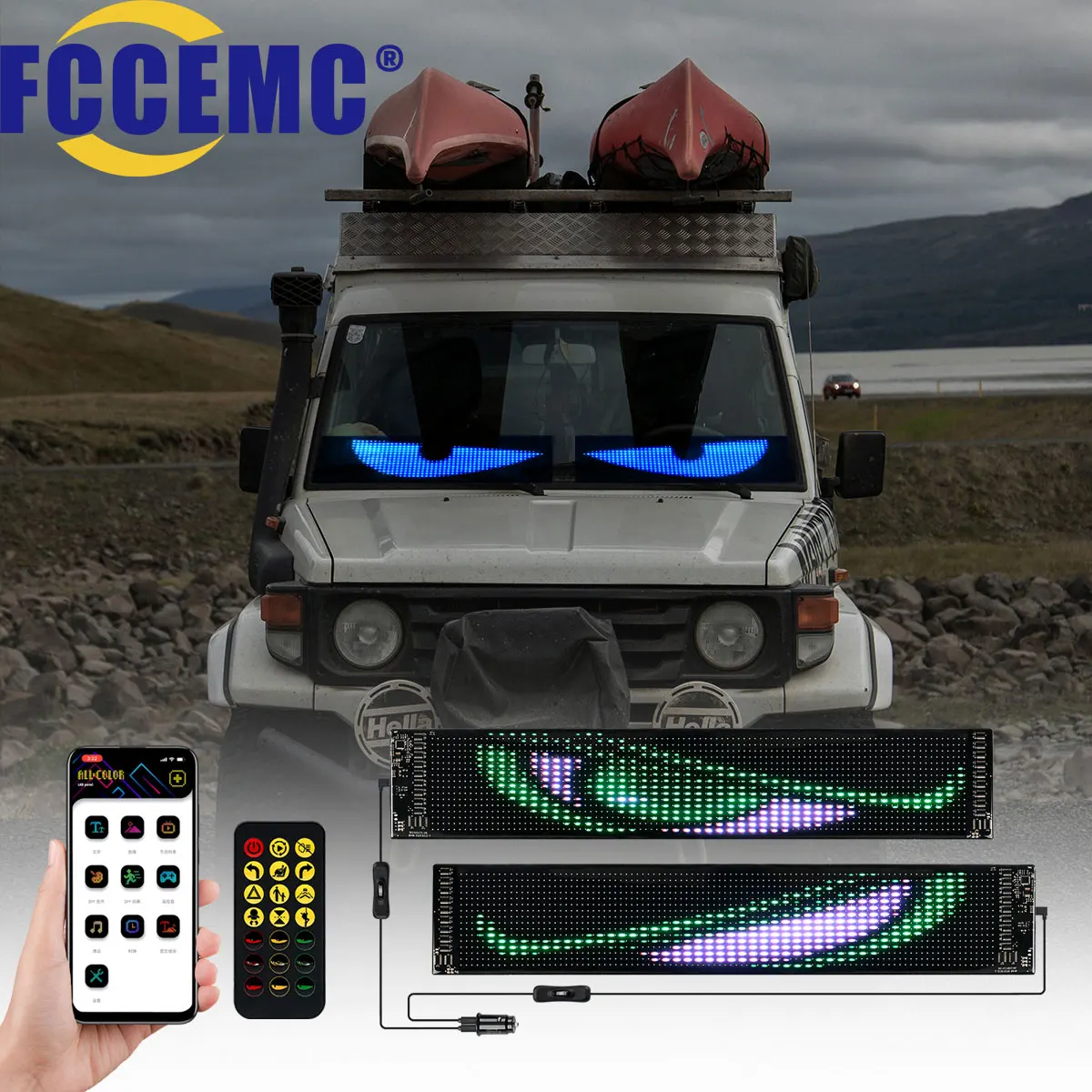 2in1 Truck Car Devil Eye LED Pixel Panel Light APP Remote Control Soft Foldable Lighting Scrolling For Board Windshield
